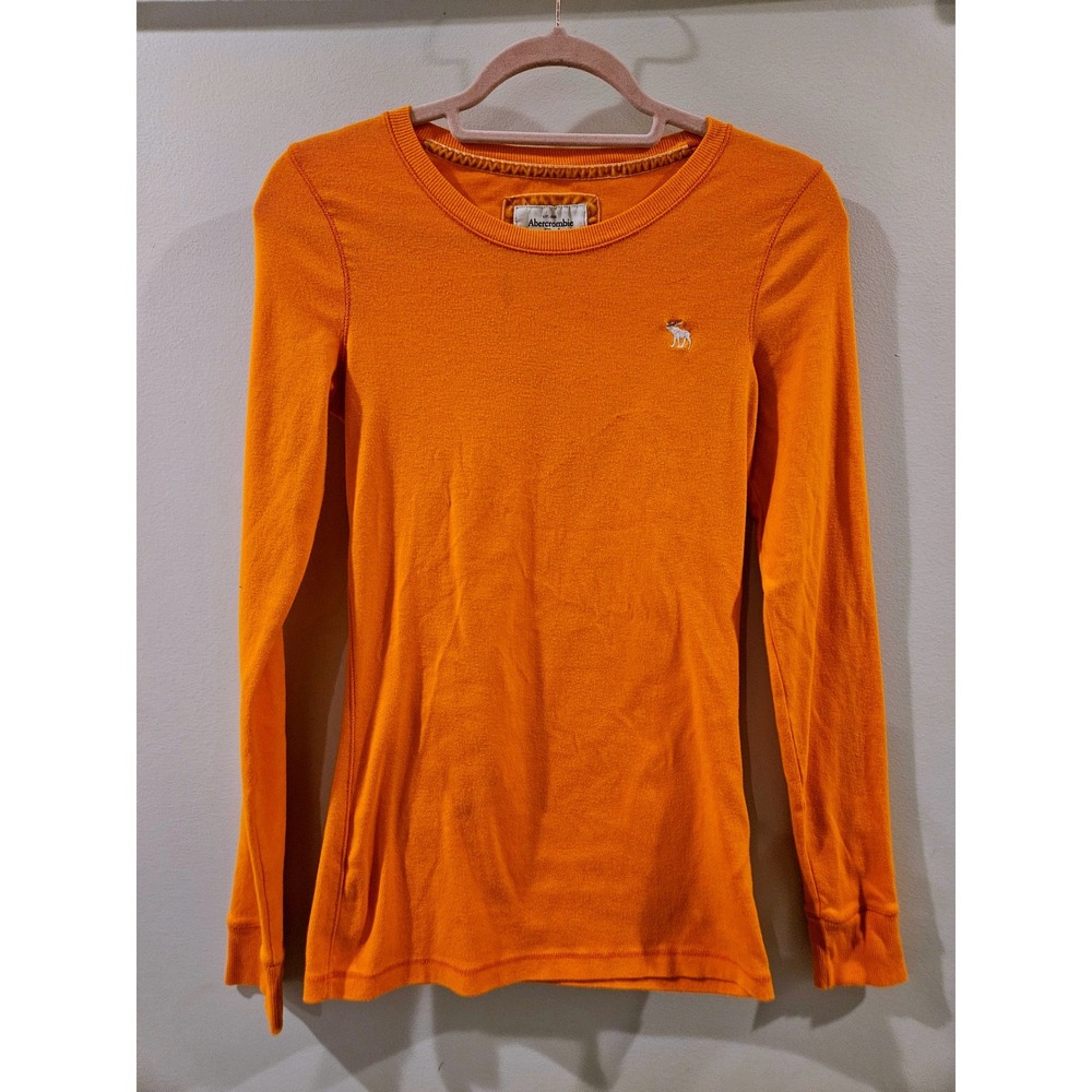 Vintage Abercrombie & Fitch Orange Ribbed Thermal Long‎ Sleeve Shirt Size Large